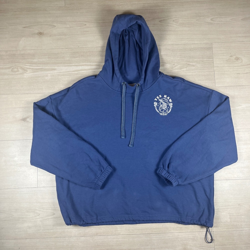 Ariat Yee Haw Graphic Hoodie Blue Western Cowgirl Sweatshirt Womens XL